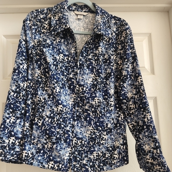 CJ Banks Womens Jacket Zip Up Size X Trendy Navy print - Picture 2 of 5